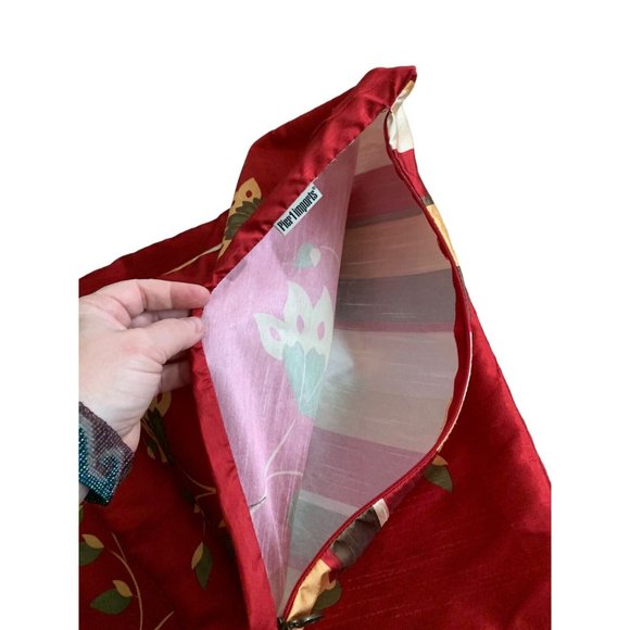 Pier 1 Set 2 Pillow Covers Zip 17" Burgundy Yellow & Sage Floral Stripe x2 Sides - Picture 4 of 6